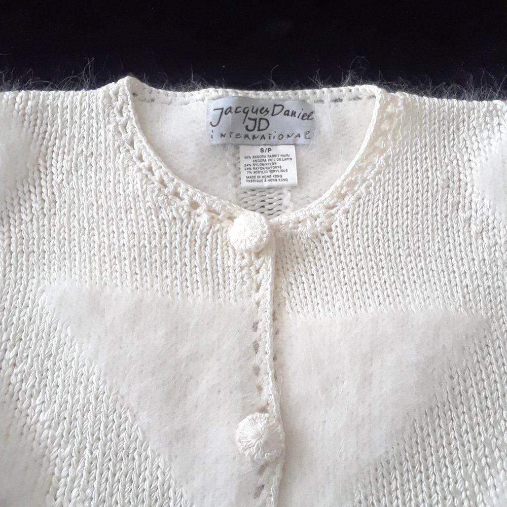 SOLD. Jacques Daniel. Angora Wool-Blend Knit Cardigan. Off-White. Small - Picture 4 of 16